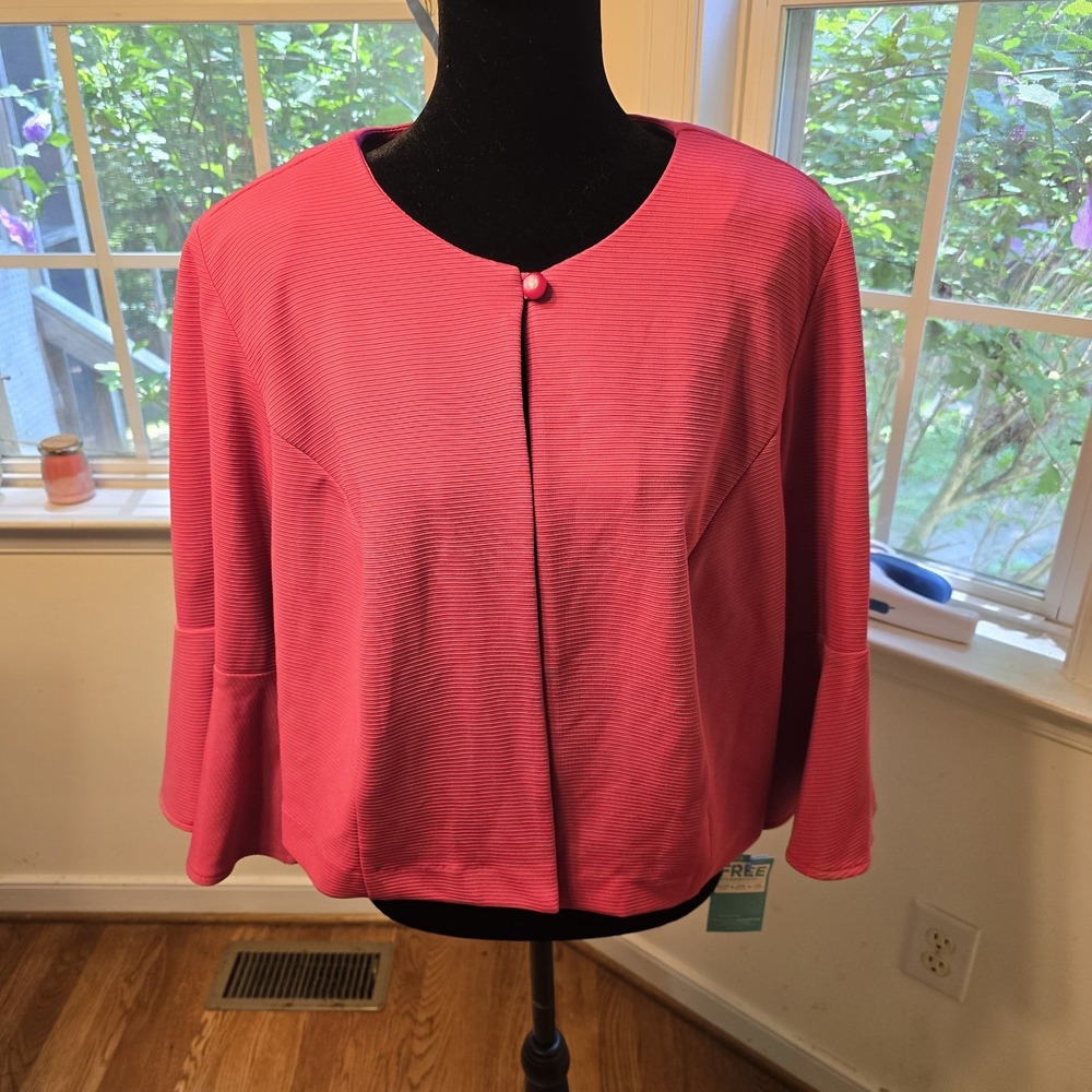 Danny And Nicole Open Front Blazer Bell Sleeve Textured Knit Pink Plus Size 18W